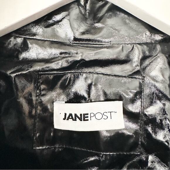 Jane Post Black Patent Shiny Boxy Rain Coat Poncho Jacket Snap Button Back 1X - Picture 3 of 14